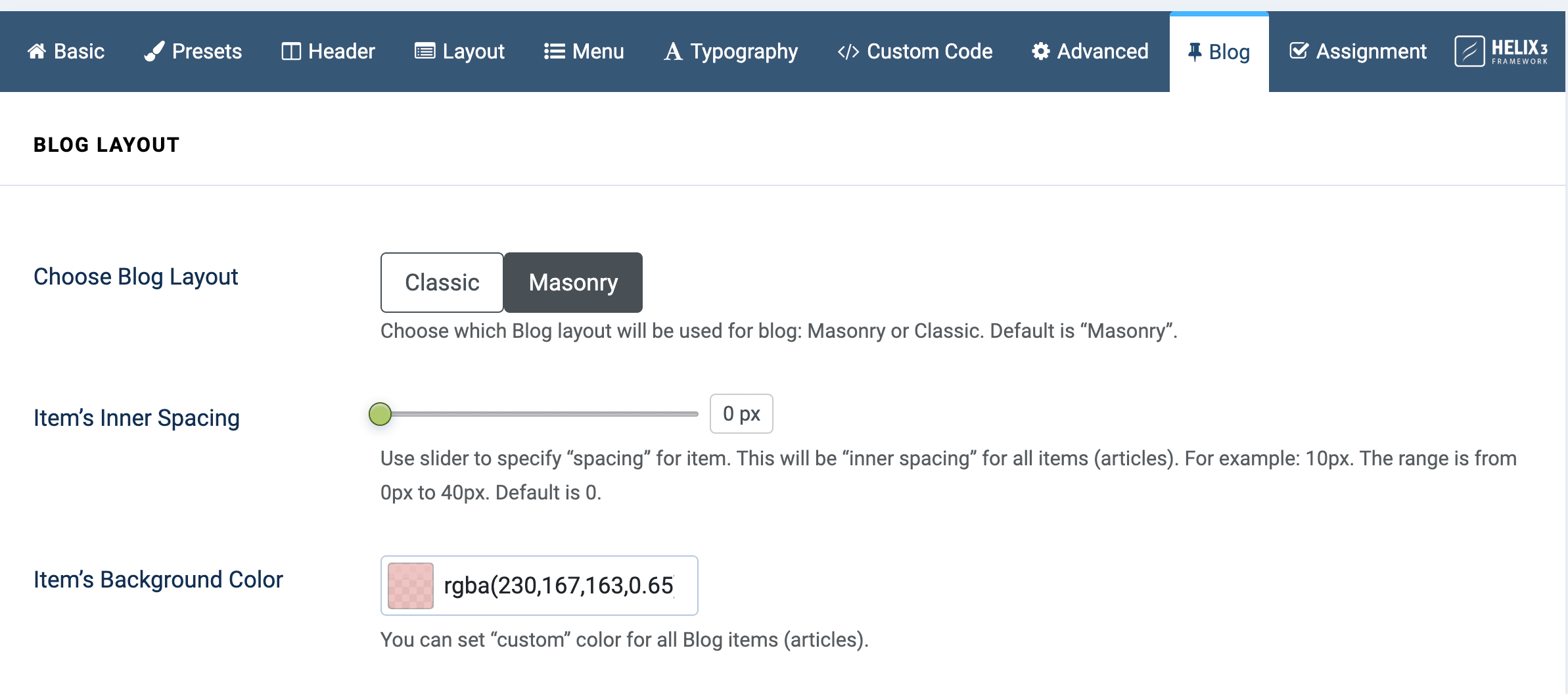 Flex Blog Layout Options
