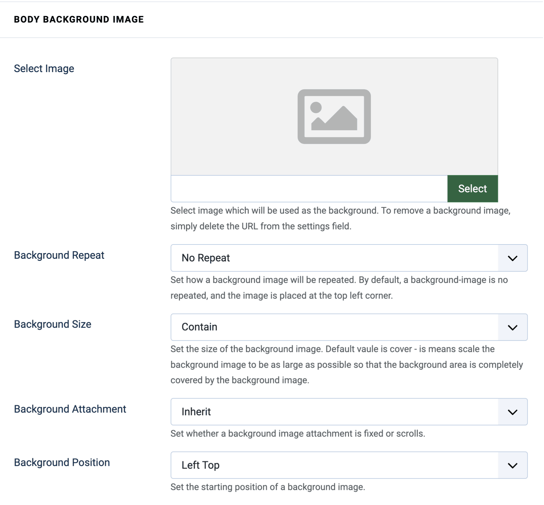 Body Background Settings