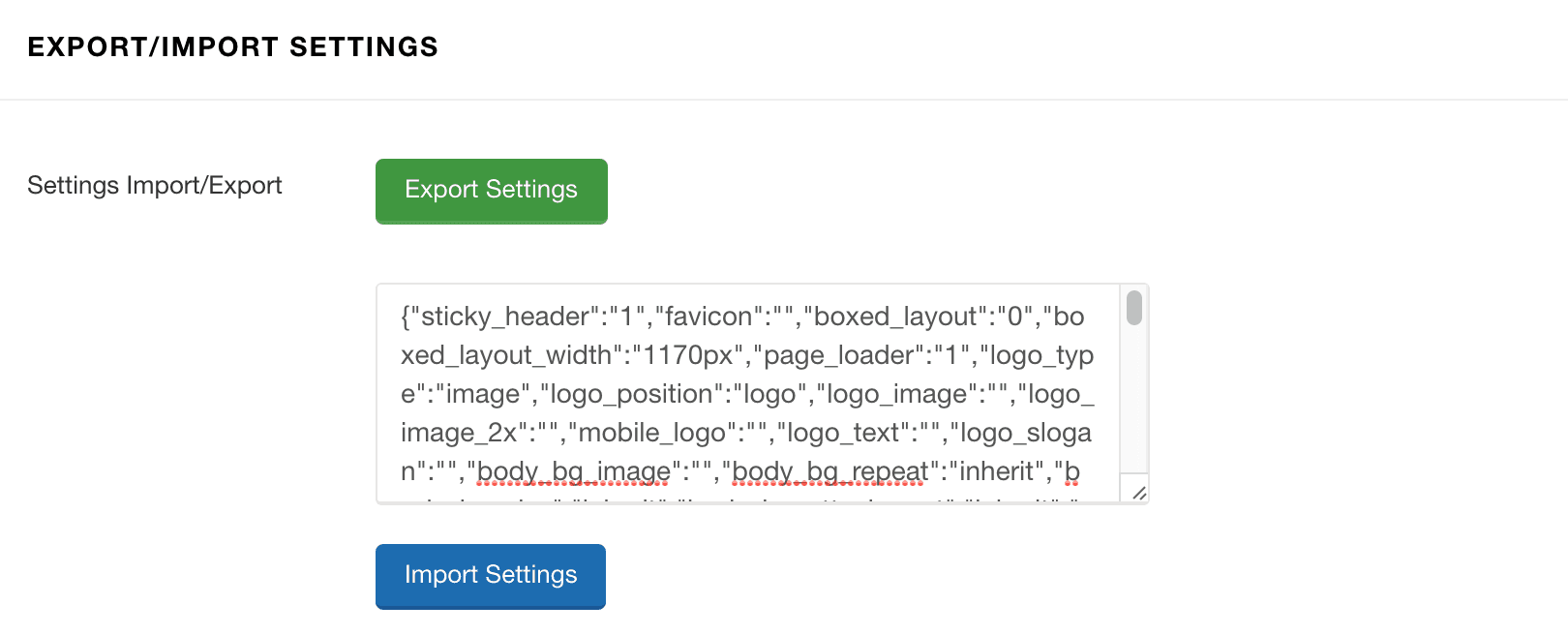 Export Import Settings