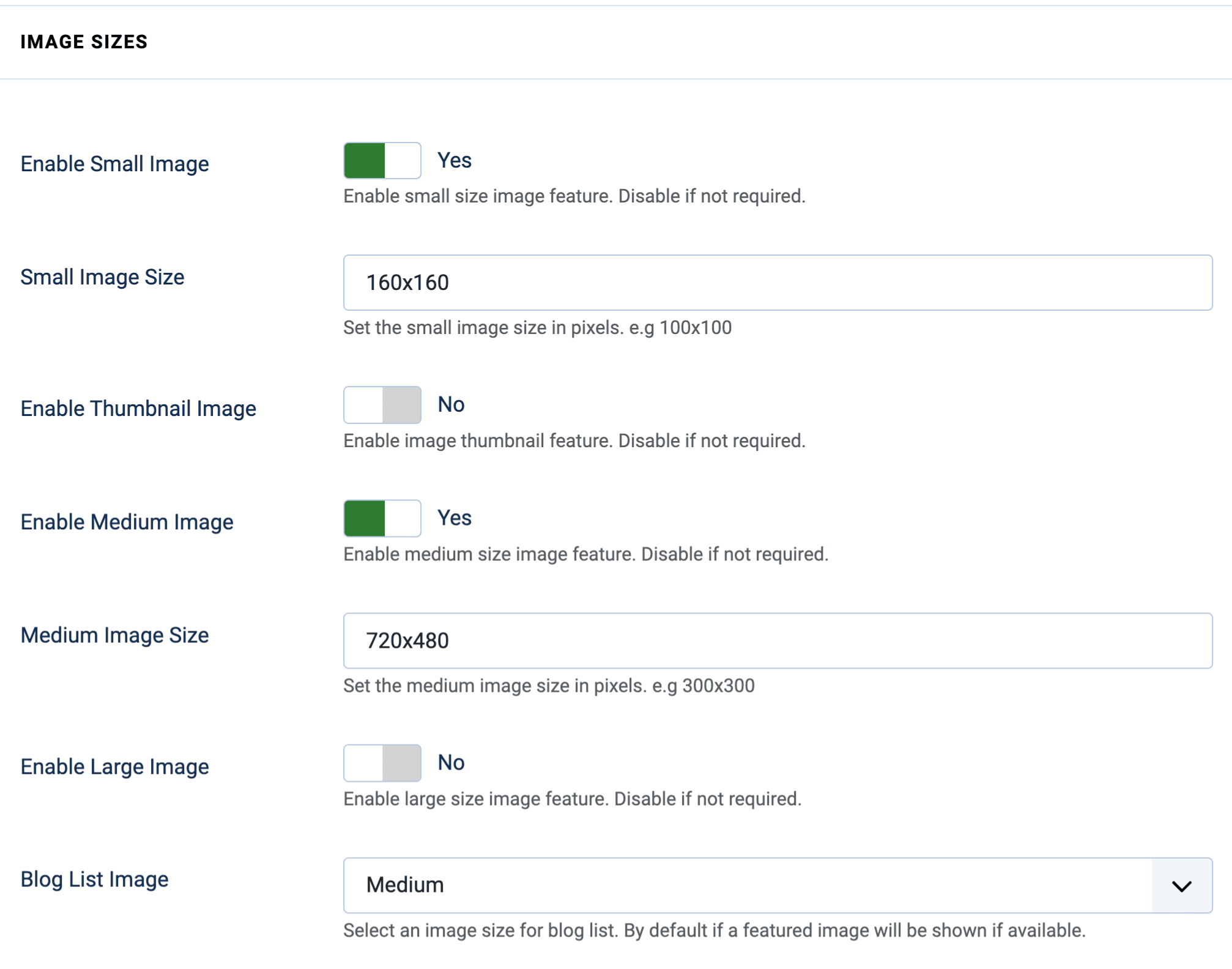 Blog Image Size Settings
