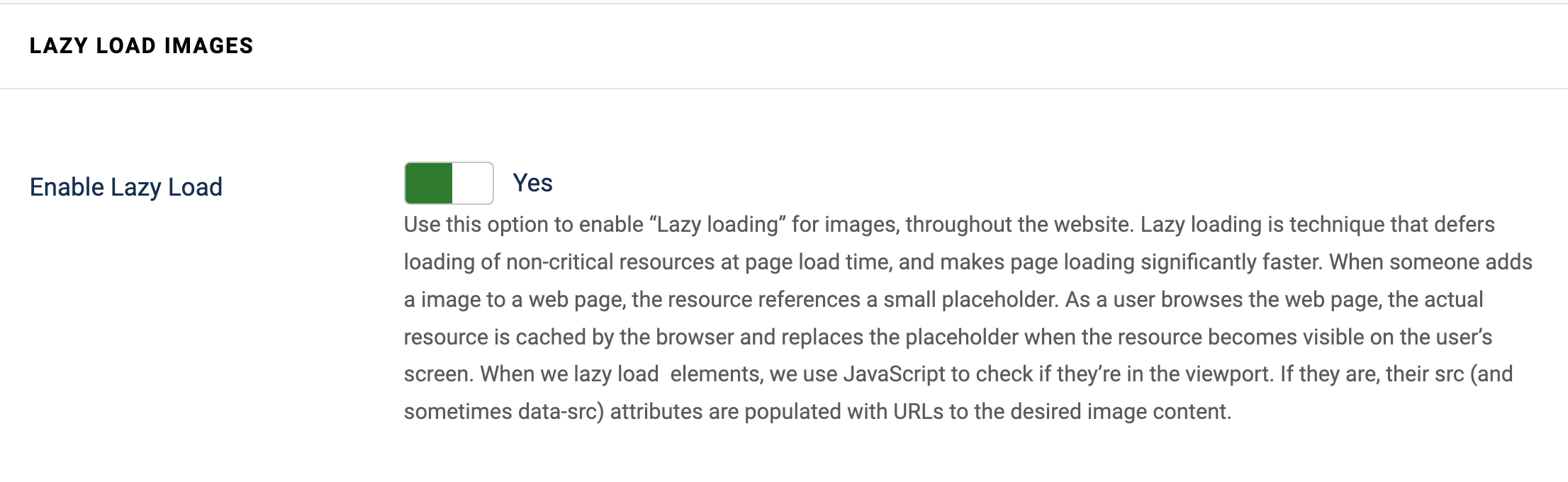 Lazy Loading Settings