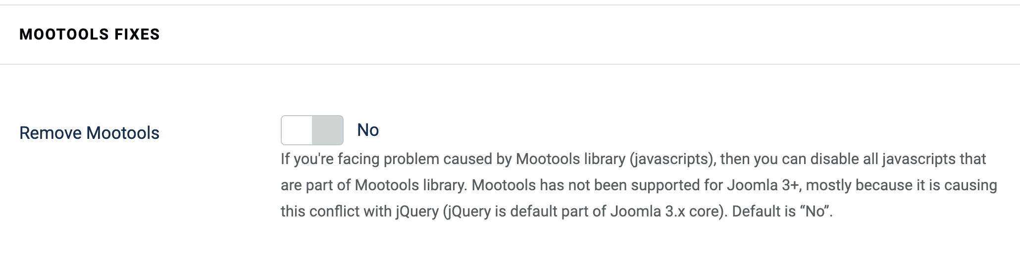 Mootools Removal Setting