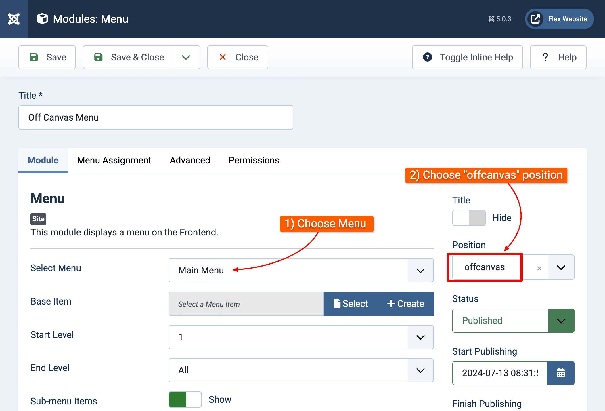 Off Canvas Menu Module Settings