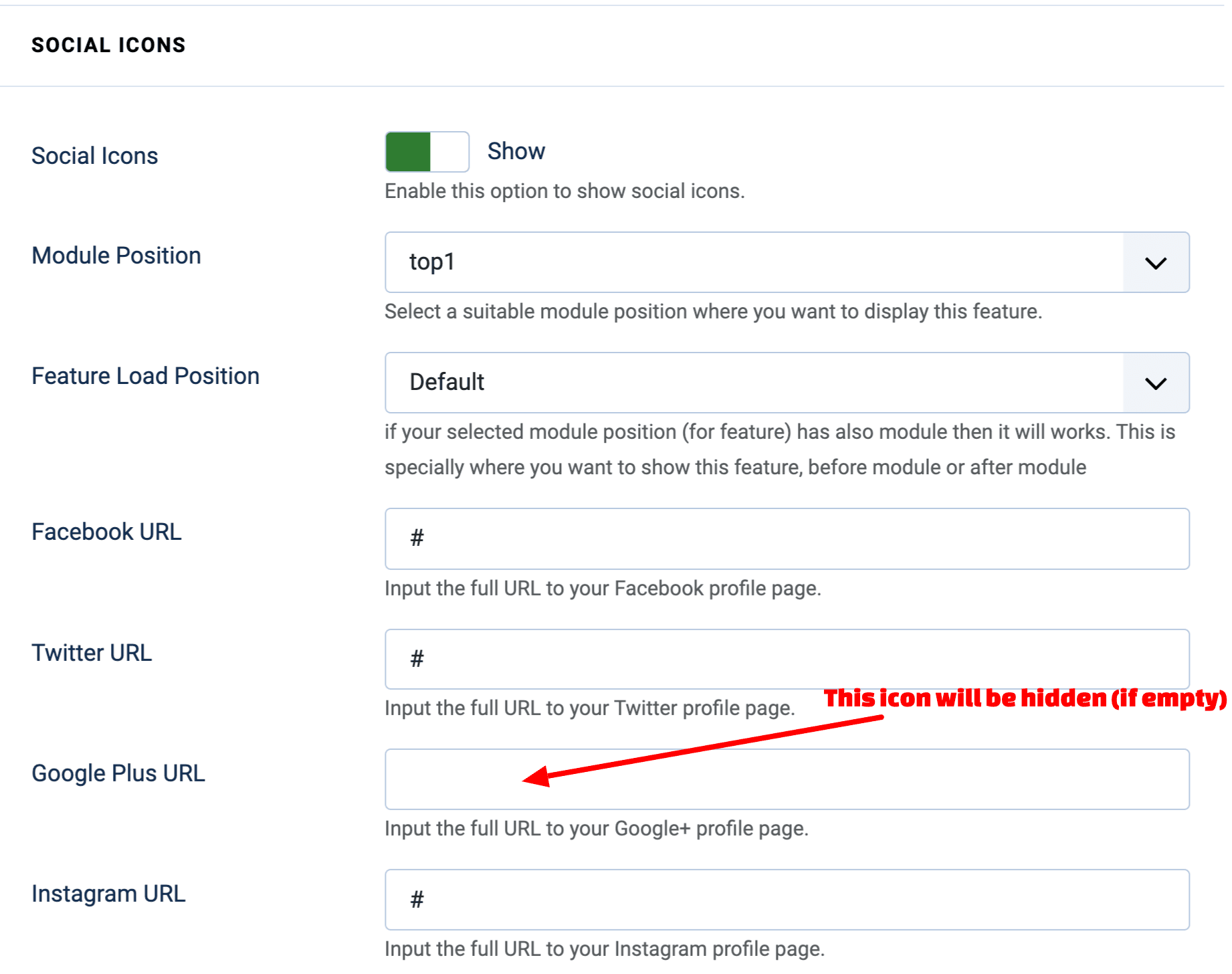 Social Icons Settings