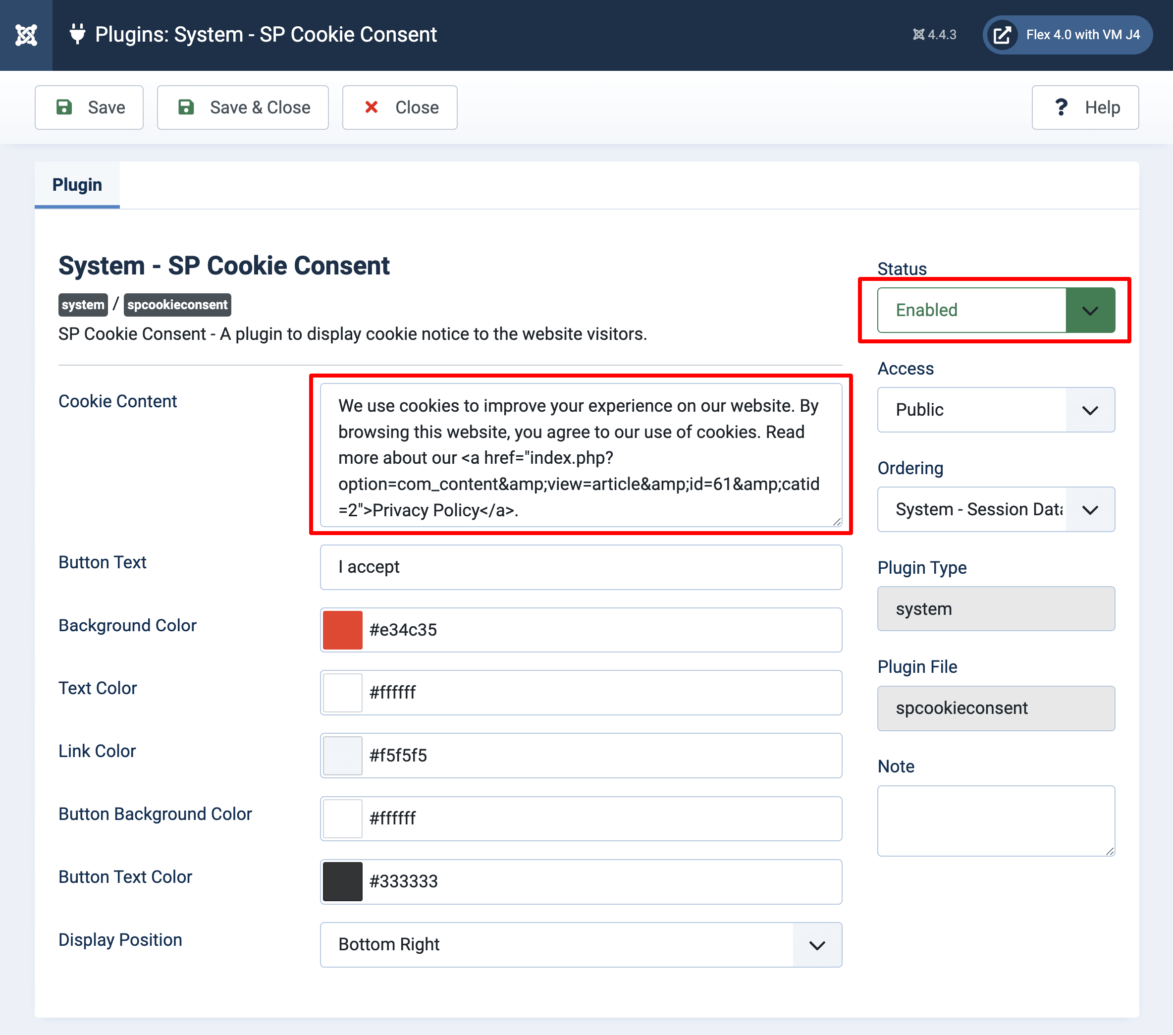 SP Cookie Consent Plugin Settings