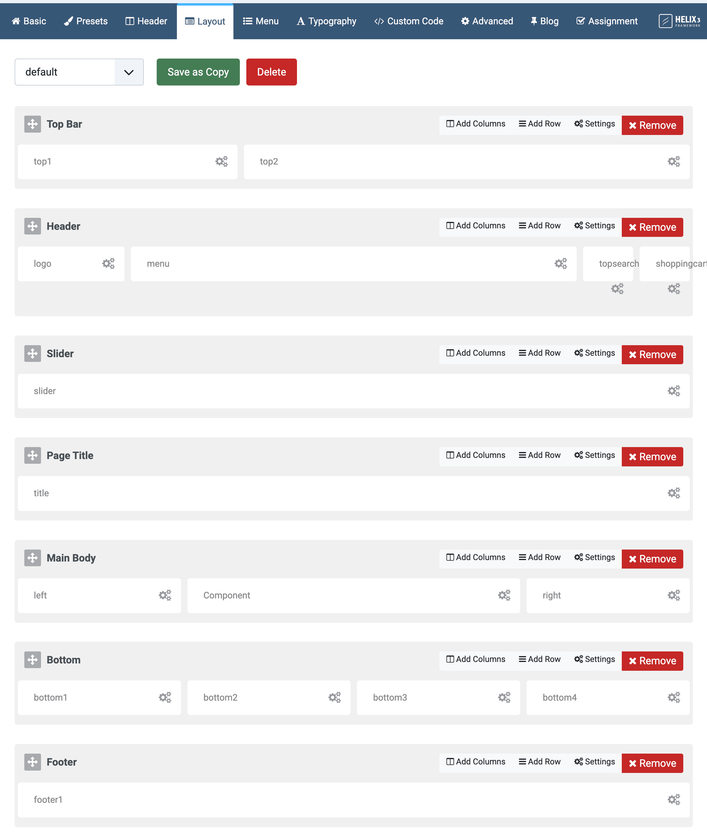 Flex Layout Manager Interface