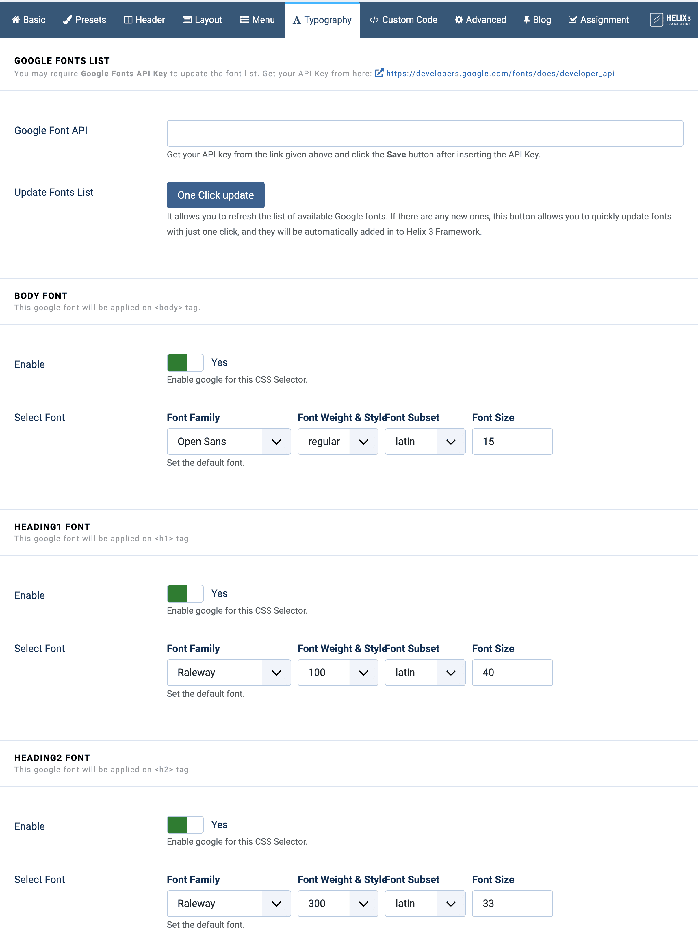 Flex Typography Settings